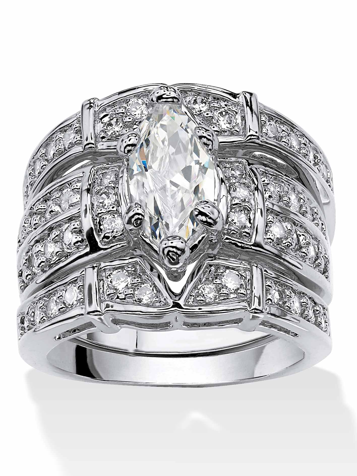 Marquise Cut Cubic Zirconia Bridal Ring Set 3.05 TCW Gold-Plated or Silvertone